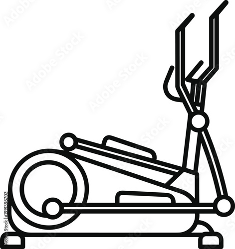 Minimal elliptical trainer line icon, cross trainer gym fitness cardio machine for home workout, clean outline vector illustration isolated