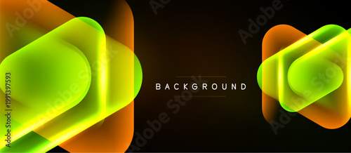 Abstract neon shapes over black background. Vibrant gradients create dynamic visual effect. Modern design element for presentations.