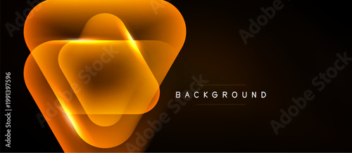 Abstract orange shapes overlap dark background. Modern design, glowing effect, simple composition. Text reads background.