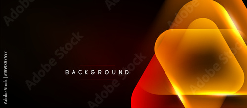 Dark backdrop features glowing orange layers forming geometric shapes. Minimalist design with text BACKGROUND visible. Modern aesthetic.