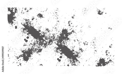 Dark grey ink splatters and smudges white grunge texture