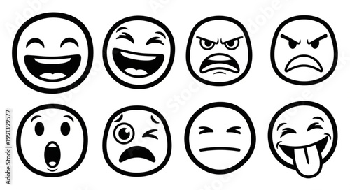Collection of Diverse Emoji Faces Expressing Various Emotions.