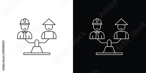 Symbolic icon representation of workers in balance on scales, symbolizing fairness and equality in the workplace