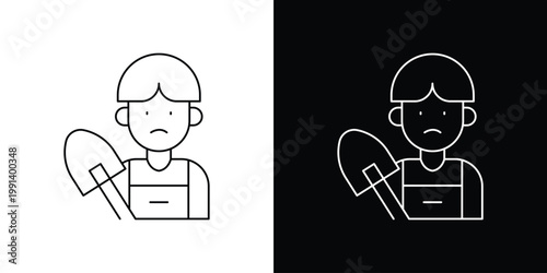 Weary Worker with Shovel Simple Outline Icon Illustration Depicting Manual Labor and Effort