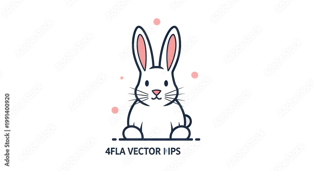 Fototapeta premium A charming illustration of a white rabbit with long ears set against a soft pink backdrop