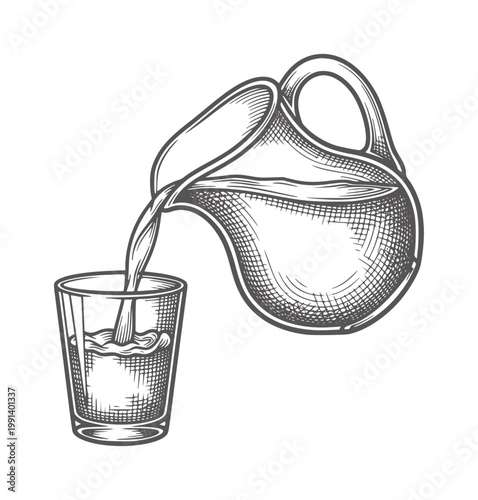 Of pitcher pouring liquid into a glass drink