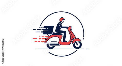 Fast delivery service logo shows a courier on a red scooter moving quickly inside a circle to represent efficiency and speed.