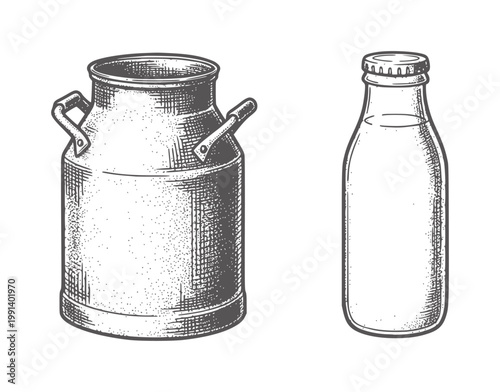 Vintage milk can and glass bottle metal