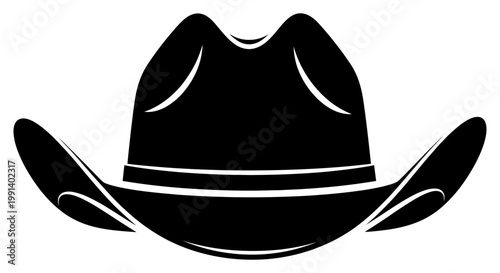 Black cowboy hat with wide brim and indented crown