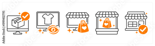 A set of 5 mix icons as order confirmation, recently viewed, online shopping