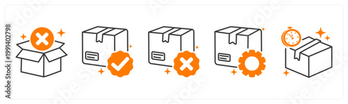 A set of 5 mix icons as out of stock, order confirmed, order cancelled