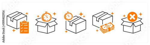 A set of 5 mix icons as order, limited stock, fast delivery