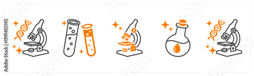 A set of 5 mix icons as gene testing, test tube, microscope