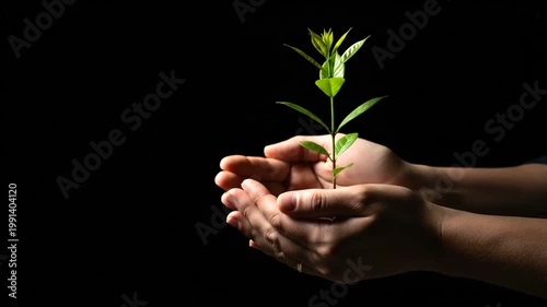 Hands Holding Small Green Plant.