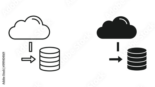 Cloud computing and data storage icons in black and white