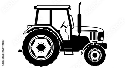 Tractor vehicle with large wheels and a protective cabin for agriculture or construction work