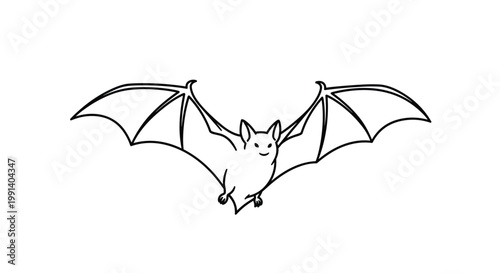 Simple bat line drawing with spread wings and a friendly facial expression centered on a plain white background.
