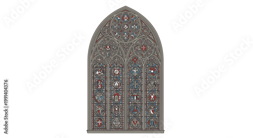 Ornate Gothic Stained Glass Window Architectural Detail