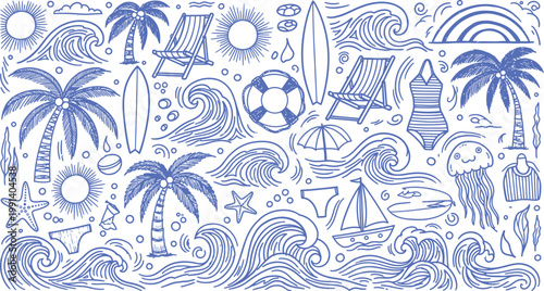 Nautical whimsy a blue and white illustrated collection of seaside elements