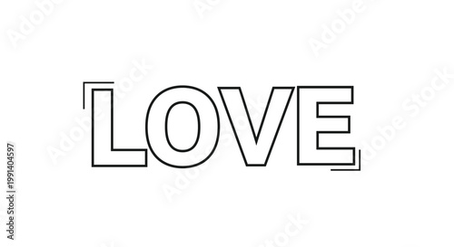 Word Love written in bold uppercase block letters with a simple black outline effect on a plain white background.