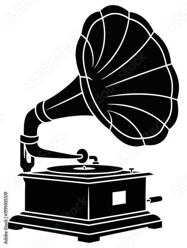 Vintage gramophone illustration in black and white
