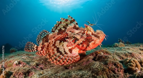 Underwater close up of a colorful scorpionfish on a coral reef
