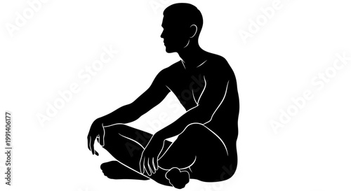 Human figure silhouette sitting cross legged contour vector illustration