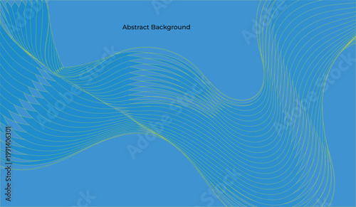 Modern abstract wave line background with neon green curves on blue