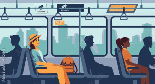 People on public transportation travel commuting concept illustration