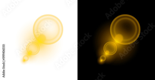 Φωτογραφία Golden lens flare effect with bokeh and circular light reflections on transparent background and black background