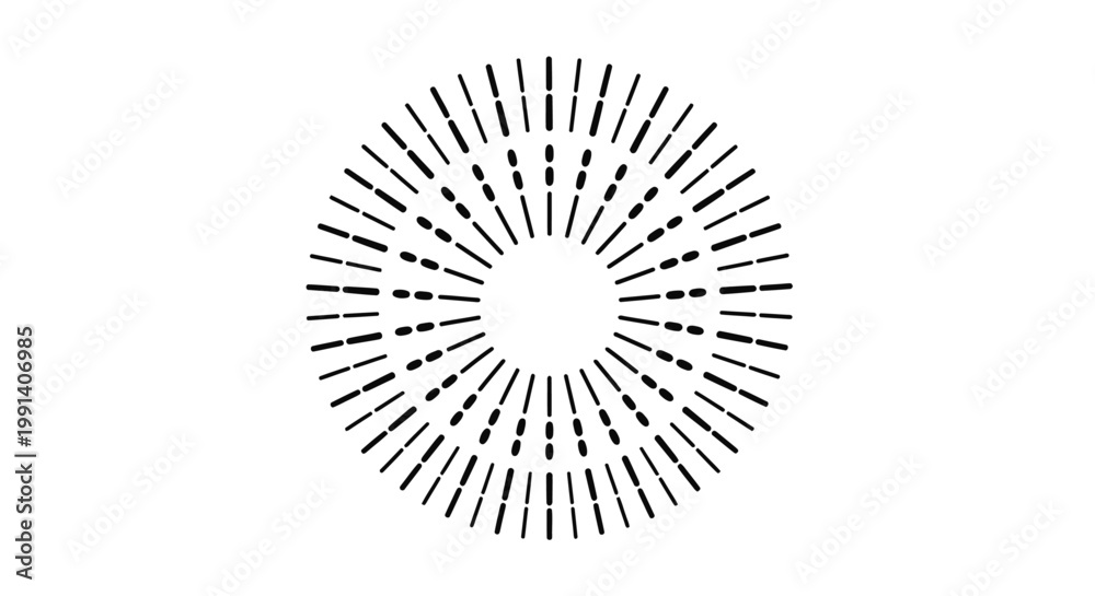 Fototapeta premium Black and white circular sunburst design.