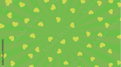Vibrant Green Comic Style Background With Yellow Hearts