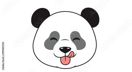 Cute panda face is shown licking its lips with its tongue out in a simple and adorable animal character illustration art.