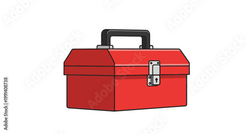 Red Metal Toolbox with Handle.
