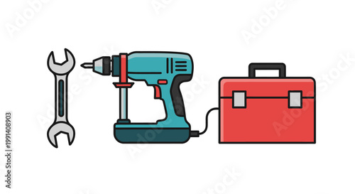 Drill and tools in a case.