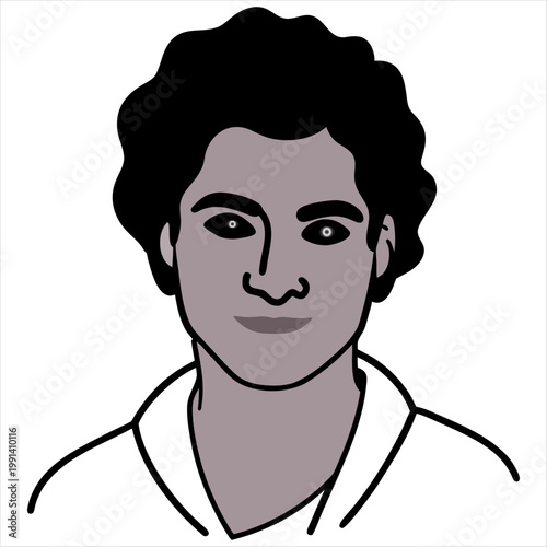 Minimalist sketch portrait of a person with curly hair and neutral expression