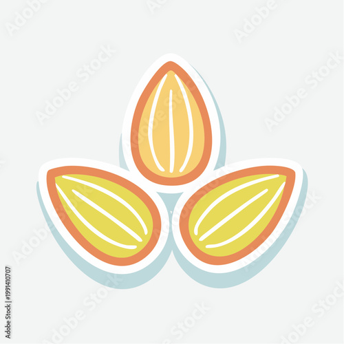 Stylized illustration of three almonds