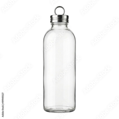 Wallpaper Mural Isolated clear glass water bottle with metallic screw cap and hanging loop on transparent background, healthy hydration container Torontodigital.ca