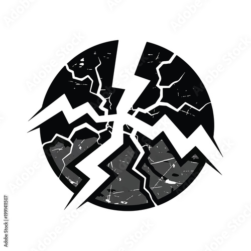 Cracked Circle Symbol with Lightning Bolt Effect.