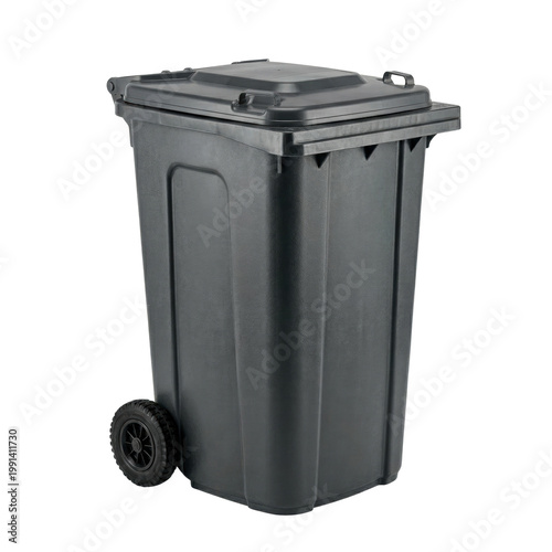 Wallpaper Mural Isolated dark gray plastic wheelie bin with lid and handles on a transparent background, sanitation and waste disposal equipment Torontodigital.ca