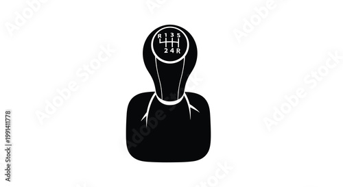 Black and white illustration of a car s manual transmission shift knob