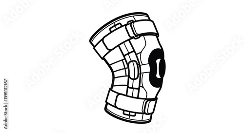 Line art illustration of a knee brace for support and injury recovery