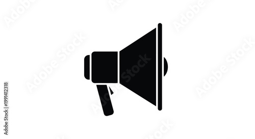 A simple black silhouette of a vintage megaphone on a white background