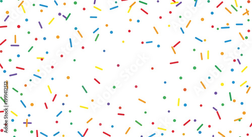 Colorful sprinkles on white background.