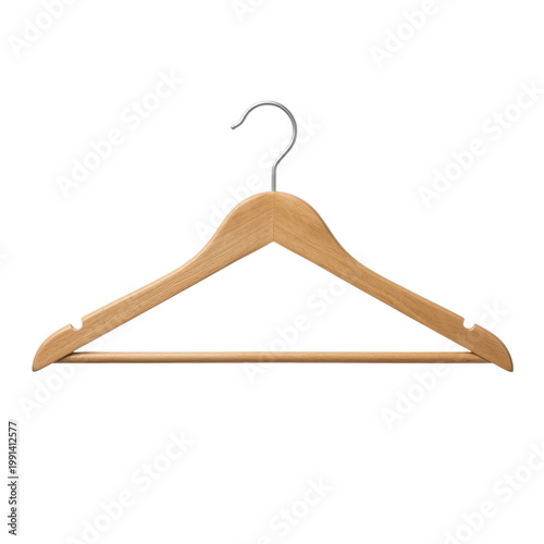 Wallpaper Mural Isolated wooden clothes hanger with a metal hook, natural light wood grain texture, simple garment accessory Torontodigital.ca