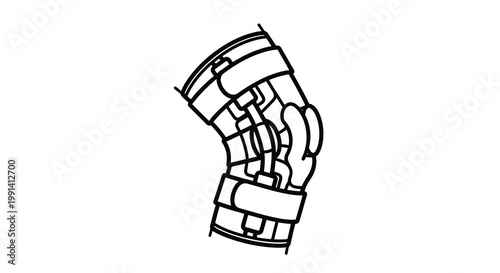 Line art illustration of a knee brace medical support device