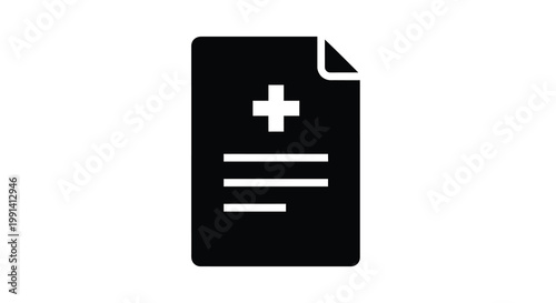 A simple black and white icon depicting a medical record or health document