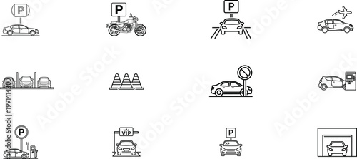 Road sign and traffic symbol collection in black and white