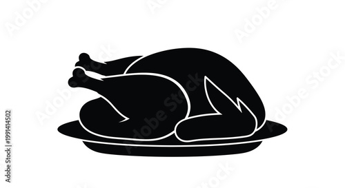 A simple black silhouette of a roasted turkey on a platter