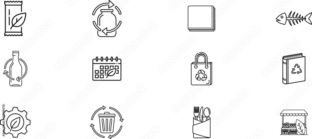 Fototapeta premium Collection of minimalist line icons products and objects